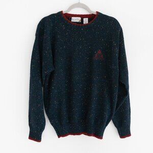 Vintage Oscar De La Renta Blue Maroon Designer 5% Wool Knit Crew Neck Sweater